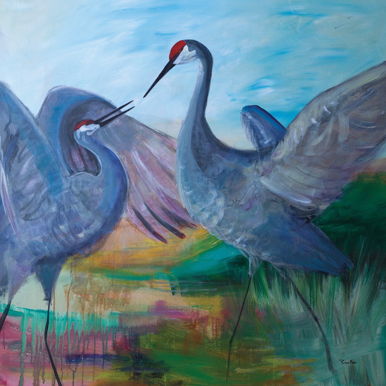 Soaring Cranes Watercolor Canvas