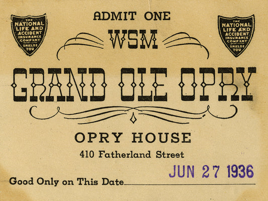 Grand Ole Opry Dixie Tabernacle Ticket, c.1936