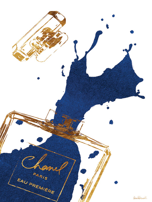 Gold Perfume Bottle With Navy Blue Splash