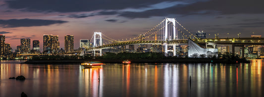 Gorgeous Rainbow Bridge and Tokyo Skyline at sunset - Panorama