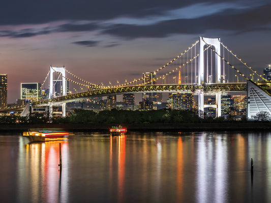 Gorgeous Rainbow Bridge and Tokyo Skyline at sunset