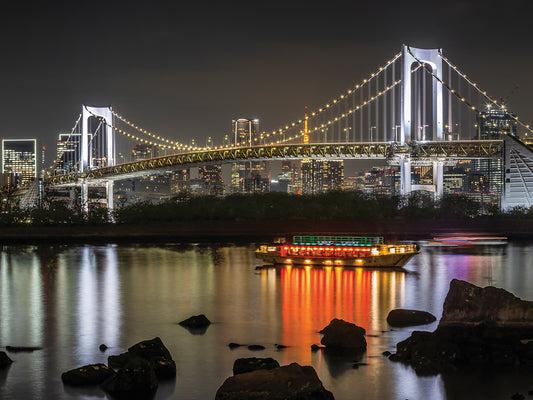 Gorgeous Rainbow Bridge with Tokyo Skyline in the evening