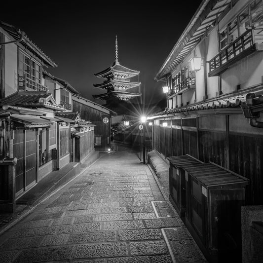 Historic Kyoto with Yasaka Pagoda in the evening | monochrome