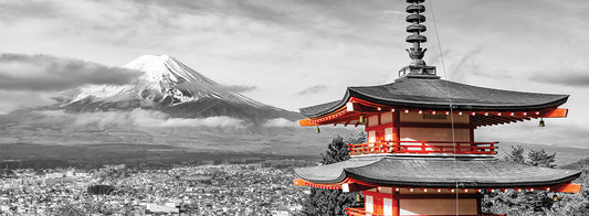 Unique panoramic view of Mount Fuji with Chureito Pagoda | colorkey