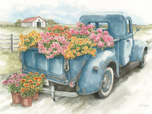 Truck with Flowers on Blue