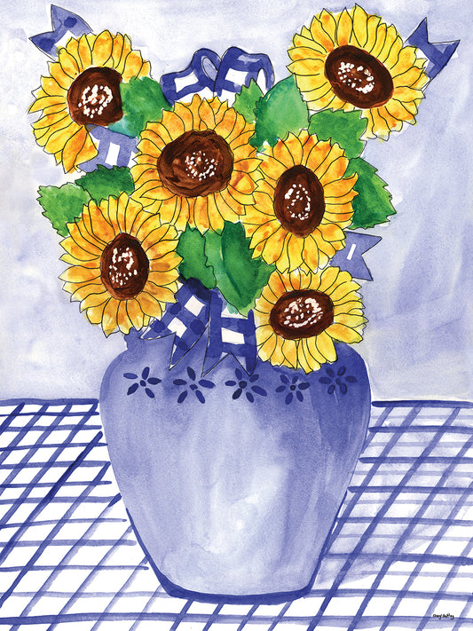 Blue Plaid Ribbions and Sunflowers