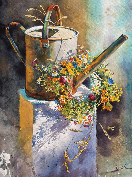 Still Life With Watering Can And Flowers