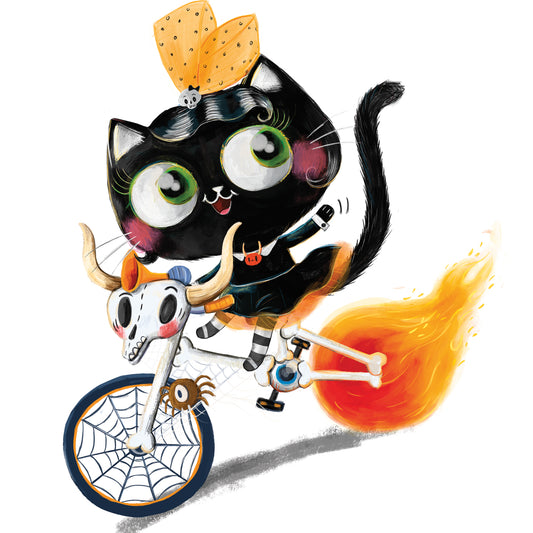 Halloween Cat On A Bike