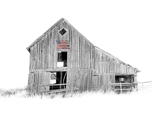 Old Barn Us Flag Black & White