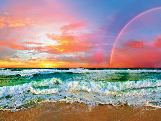 Beach Rainbow Colorful Ocean Wave Sunset