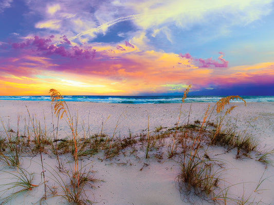 Purple Pink And Blue Sunrise Over Beach Sea Oats