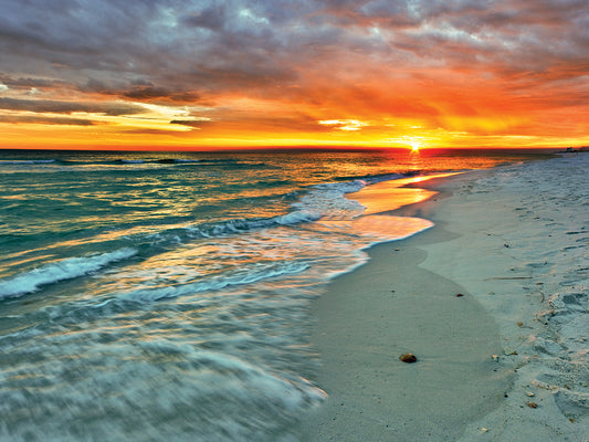 Orange Sunset Green Waves Beach