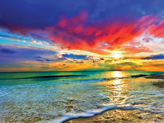 Red Sunset Green Seascape Blue Landscape